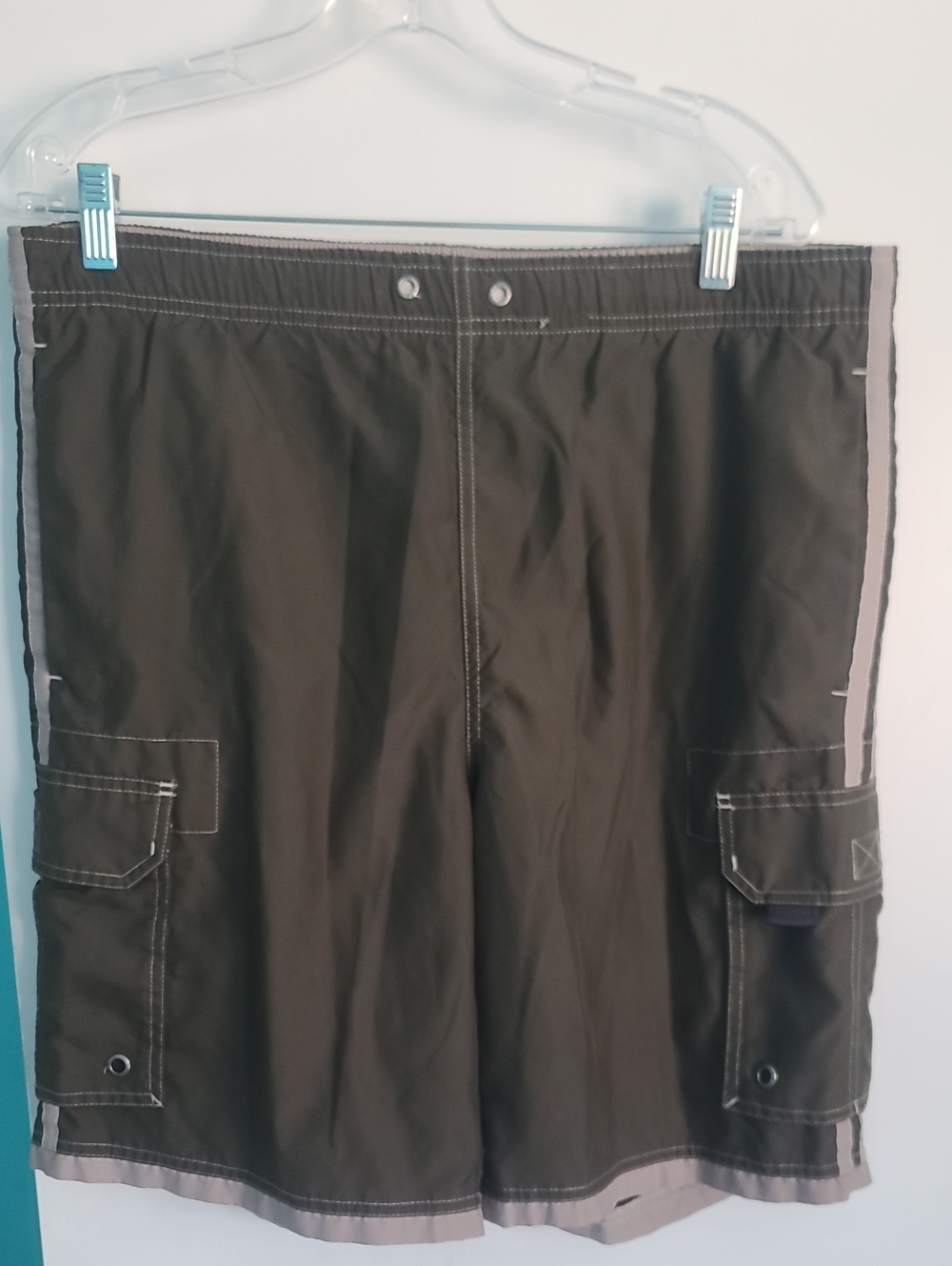 Old Navy Black Cargo Swim Shorts with Gray Trim